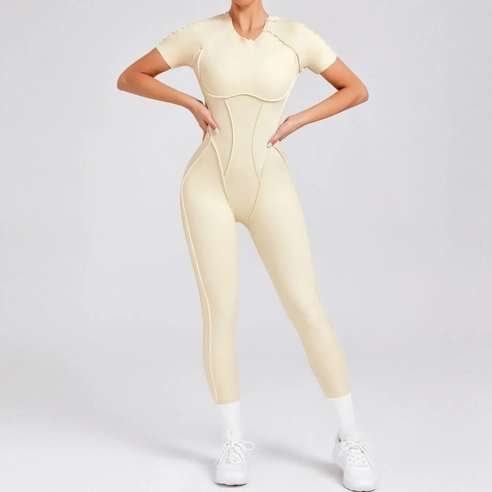Women's Contour Seam Nylon Blend Workout One Piece in Multiple Sleeve Styles