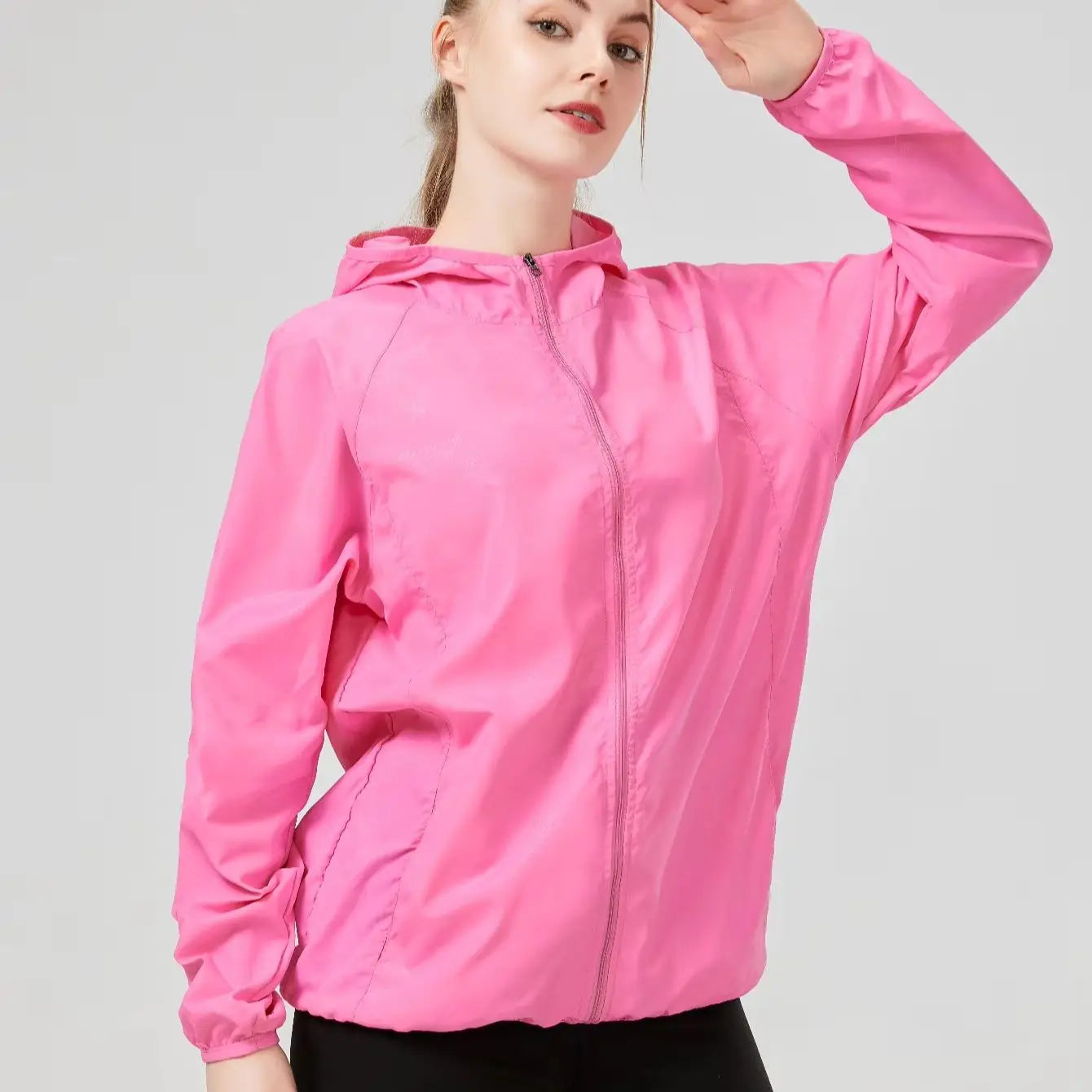 Hooded Long Sleeve Full Zip Outdoor Hiking Jacket with Pockets