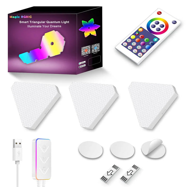 Remote LED Honeycomb Smart Modular Triangle Wall Sconces Music Sync DIY Gaming Wall Panels RGBIC Quantum Night Lights Room Decor