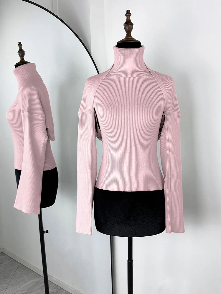Women's Ribbed Polyester Blend Halter Tank and Long Sleeve Bolero with Separate Options