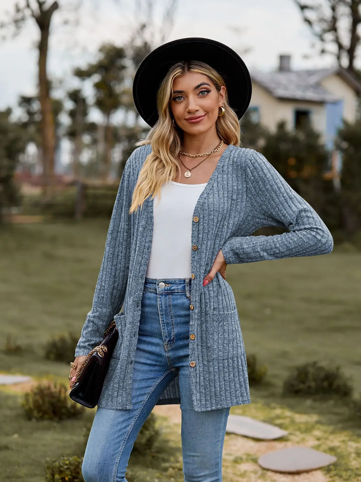Women's Long Ribbed Button Front Cardigan Casual Knit Layer