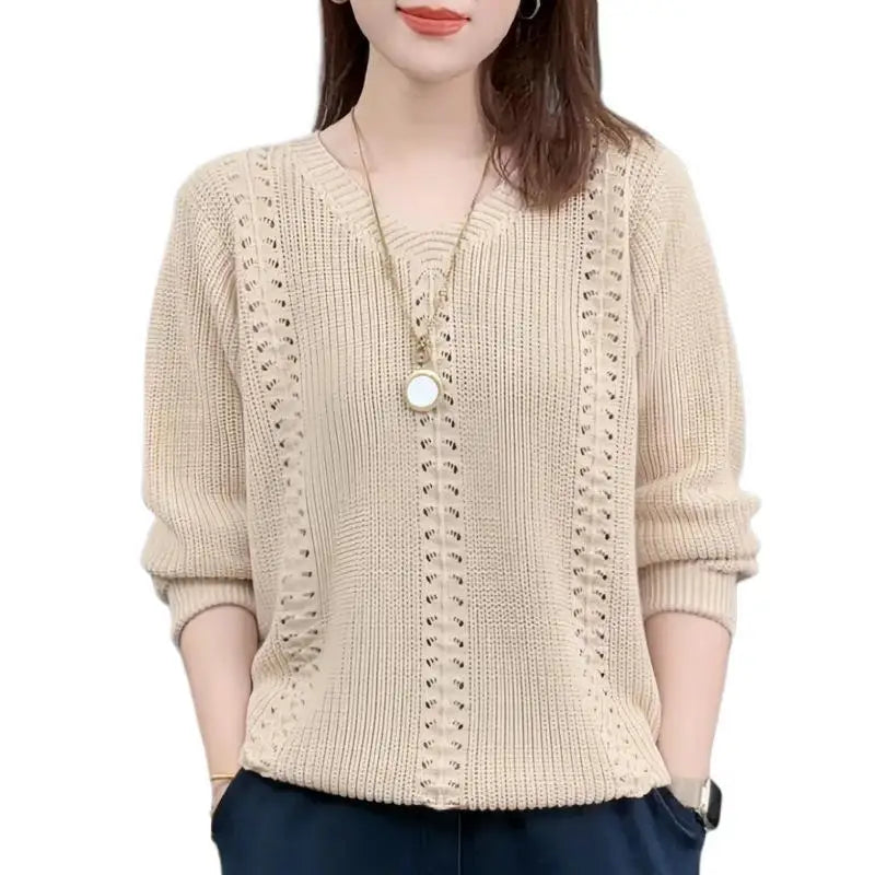 Women's V Neck Ribbed Long Sleeve Sweater Casual Knit Layer