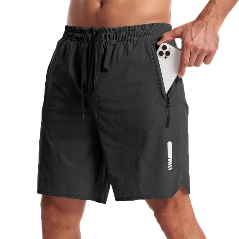 Men’s Nylon-Blend Running Shorts with Drawstring Waist and Zippered Pocket