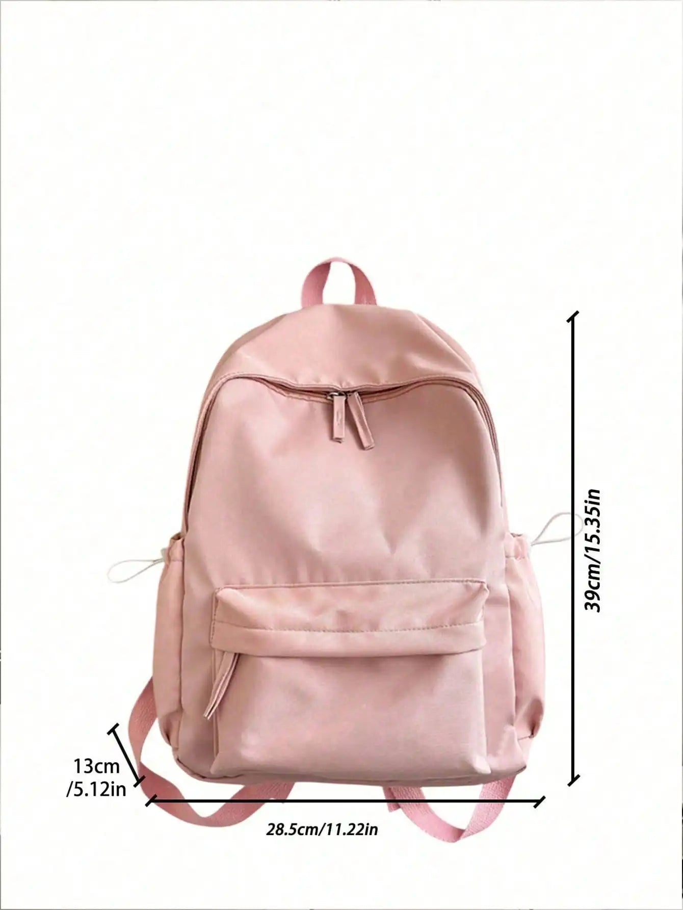 Solid Colour Student Backpack with Front Zipper Pocket and Top Handle