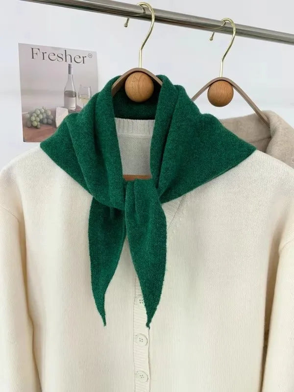Striped Triangle Knit Scarf with Tieable Pointed Ends