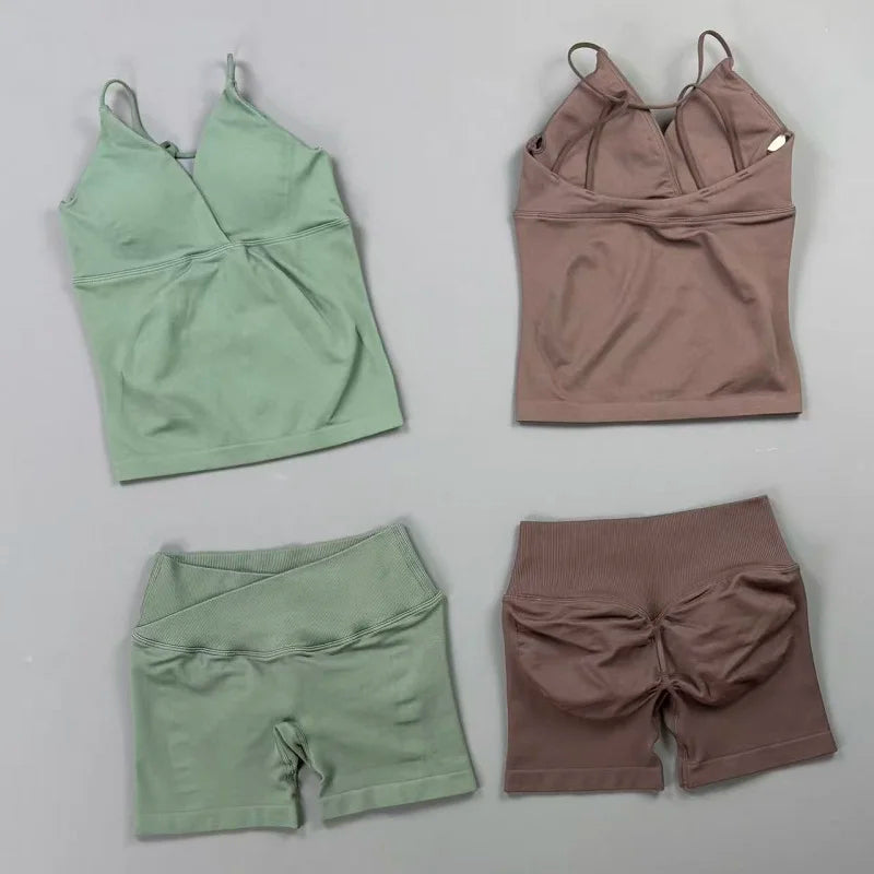 Women's Twist Front Tank And Shorts Yoga Set