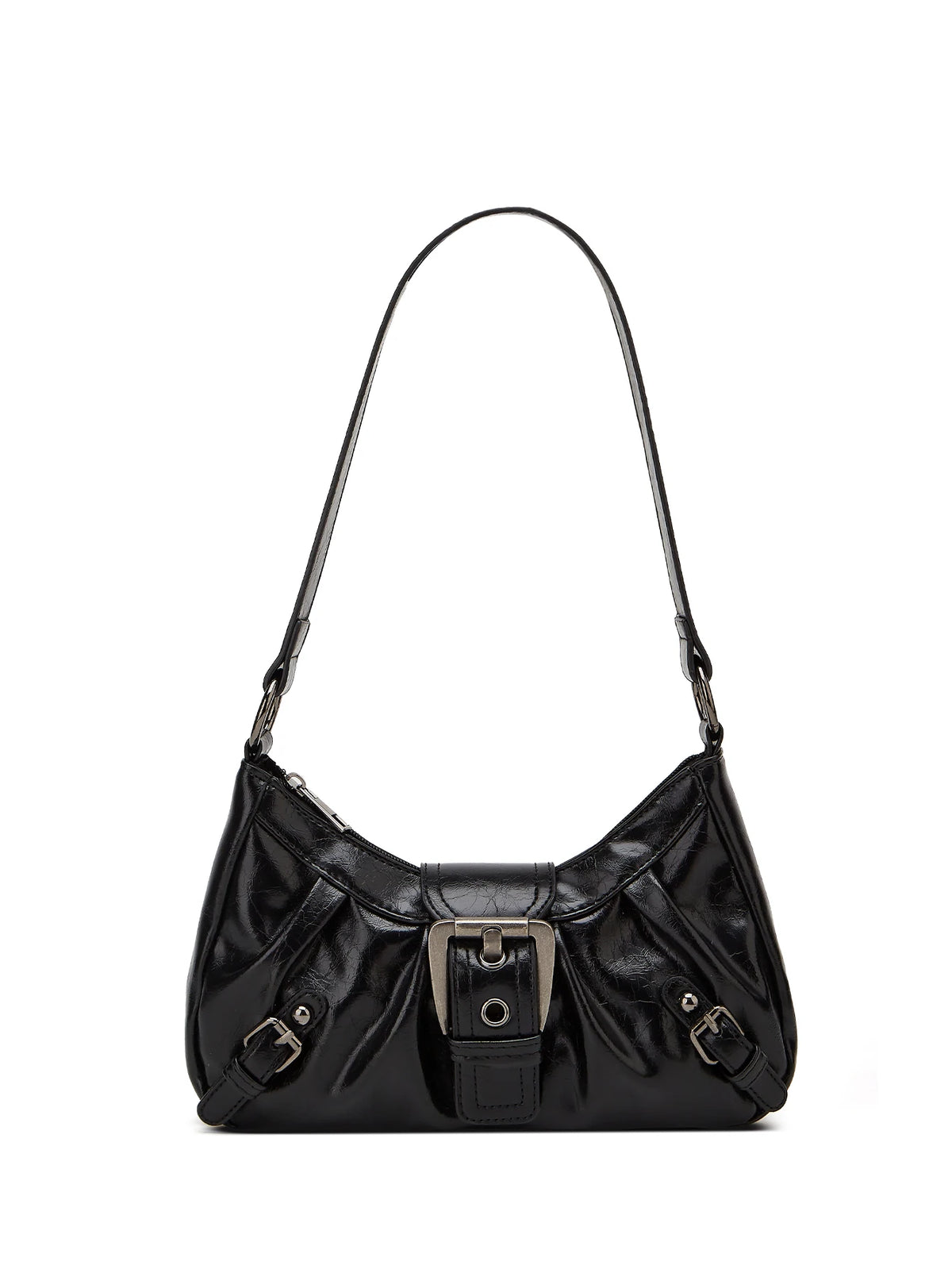 Retro Pleated Shoulder Handbag with Decorative Rivet Details