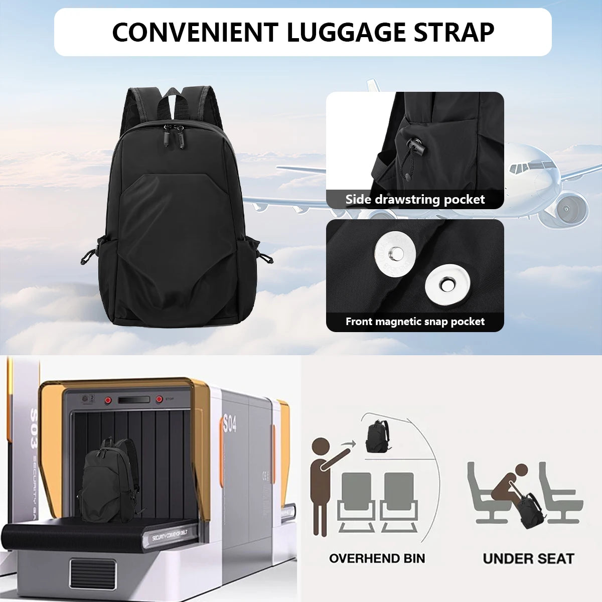 Compact Casual Backpack with Zipper Opening and Twin Shoulder Carry Straps