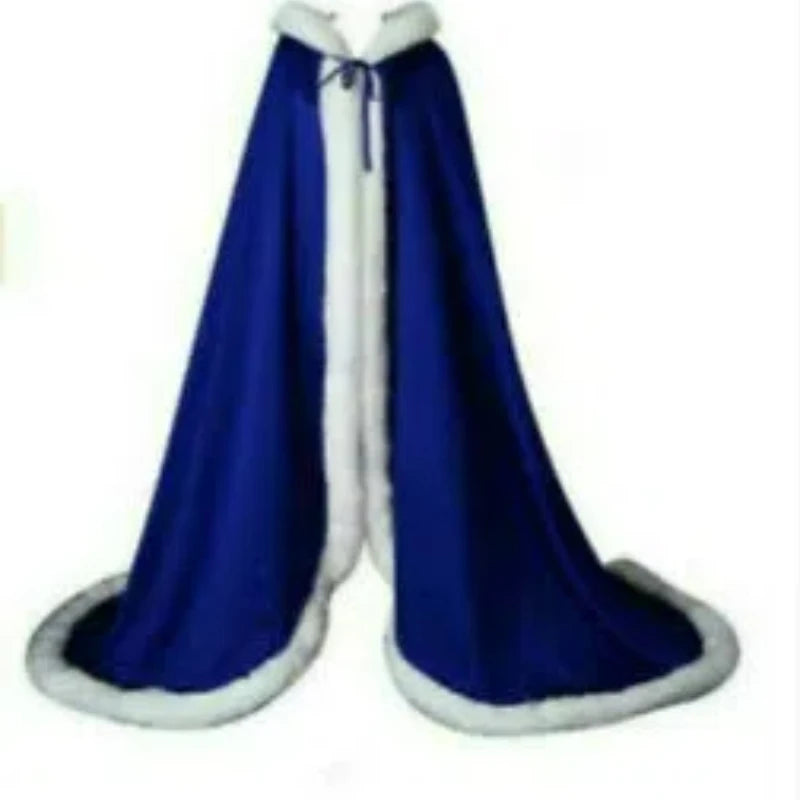 Long Hooded Plush Trim Cape for Layering over Outfits