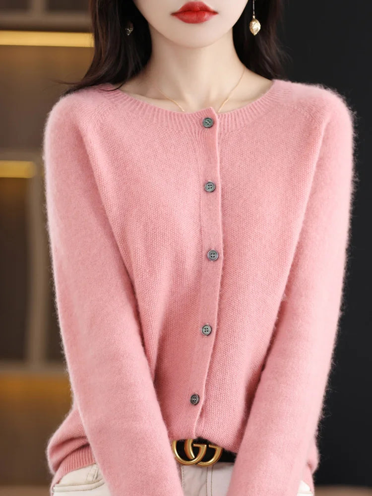 Women's Crew Neck Button Front Cardigan Casual Knit Layer