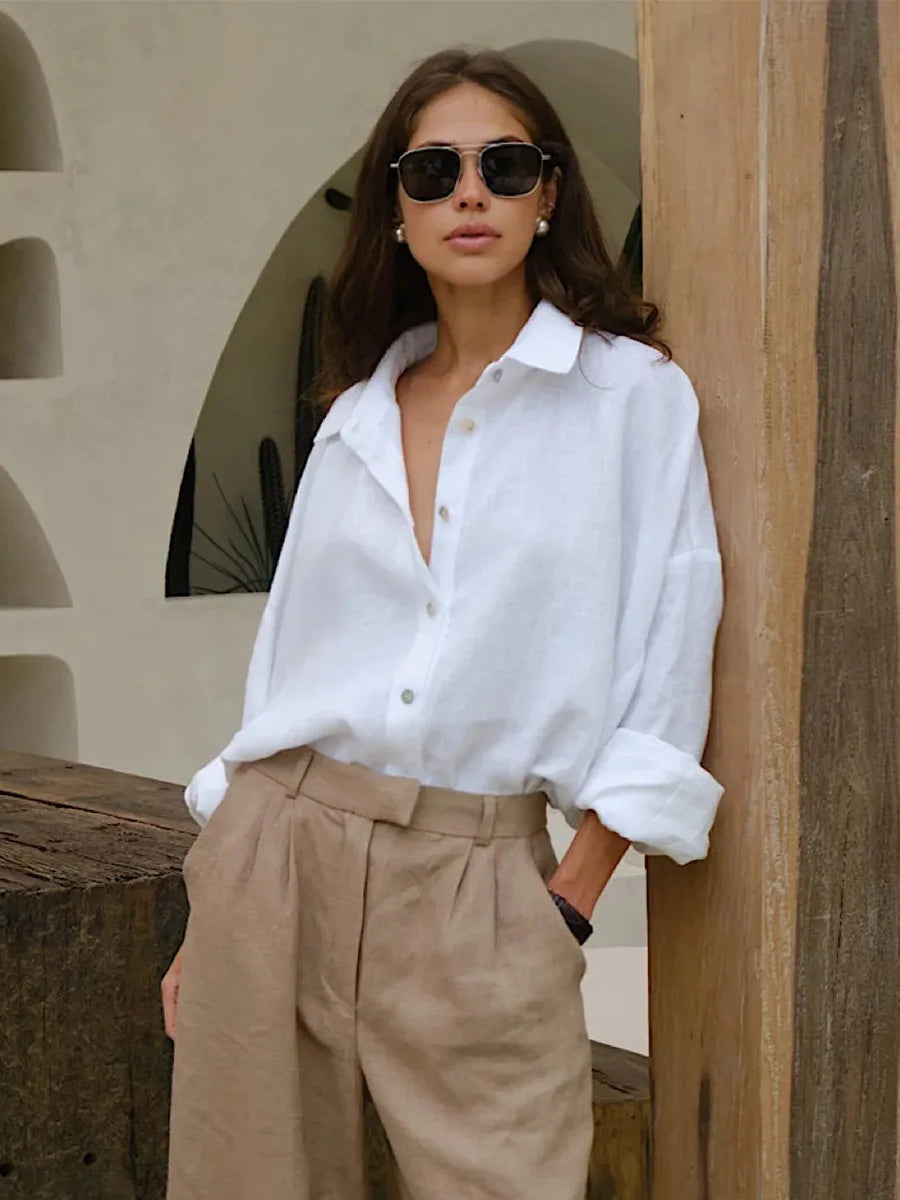 Women's Oversized Long Sleeve Button Front Shirt