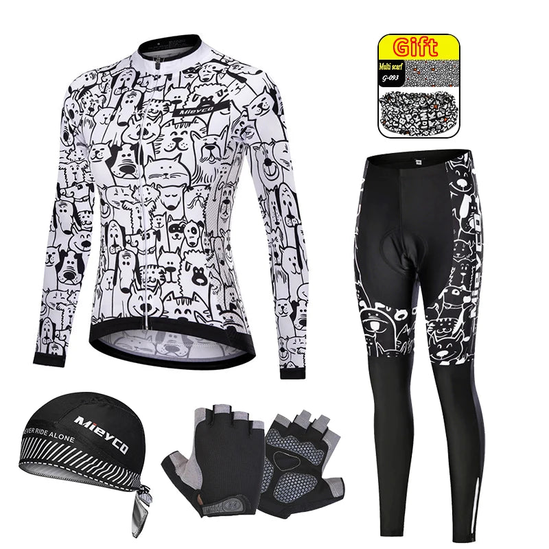 Women Long Sleeve Cycling Jersey Set MTB Bike Pants Kit Breathable Sportswear