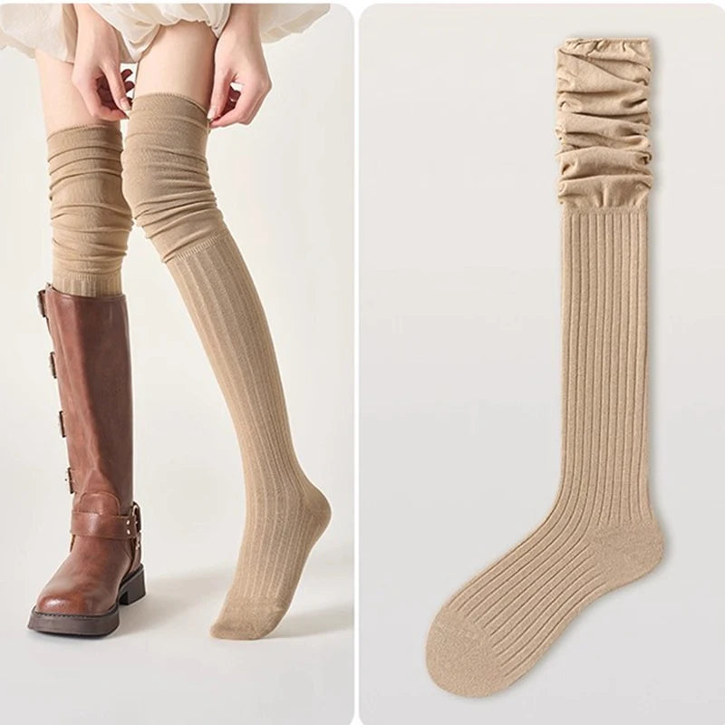 Solid Thigh High Socks with Long Knit Styling