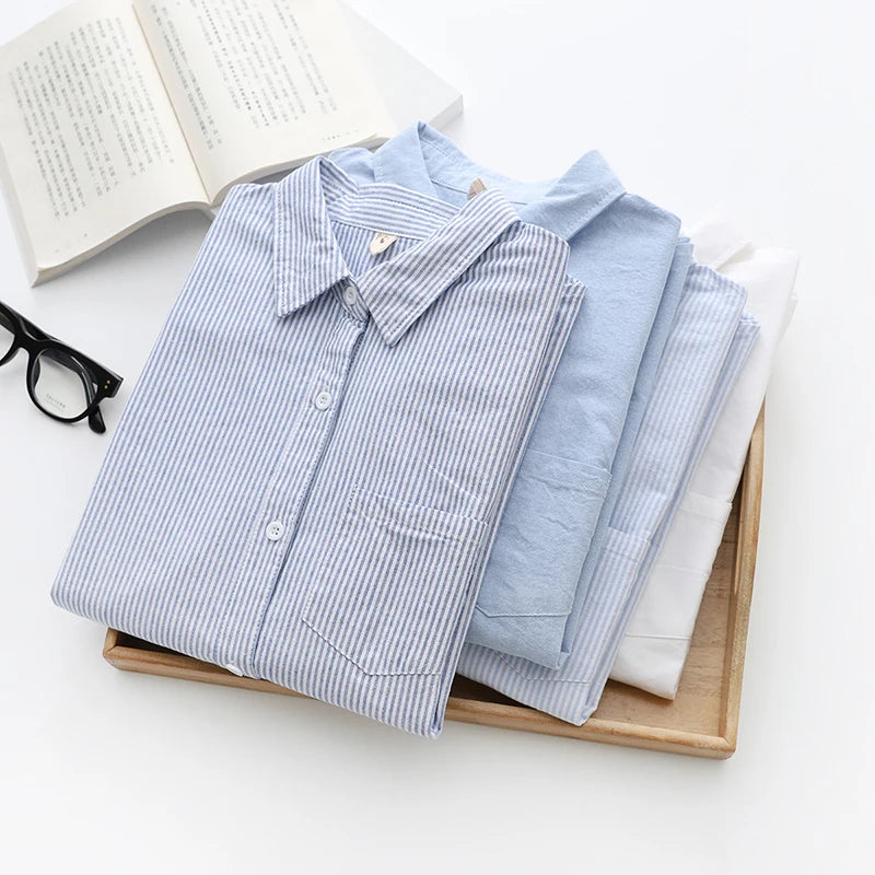 Women's Collared Shirt with Plain and Striped Options