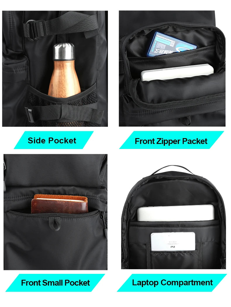 Men's Multi-Pocket Laptop Backpack with Buckle Details and Size Options