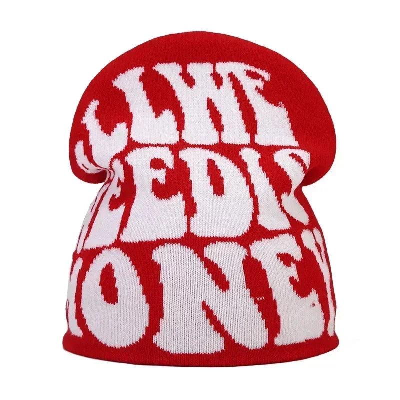 Graphic Knit Beanie with Letter and Pattern Style Options