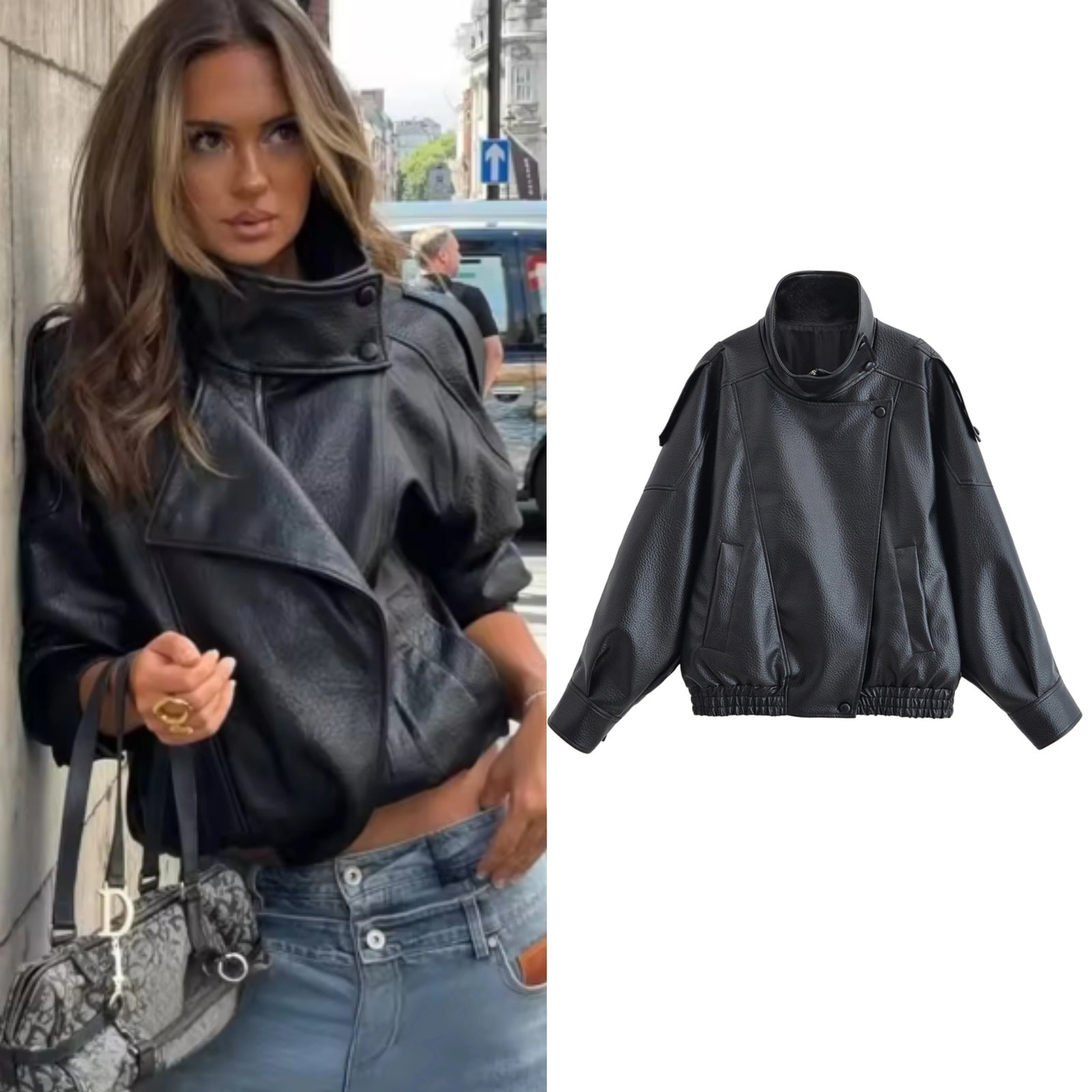 Women's Stand Collar Faux Leather Jacket for Layered Outfits