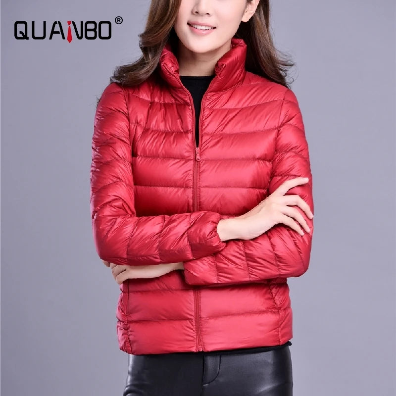 Women's Quilted Stand Collar Zip Front Jacket for Layered Outfits