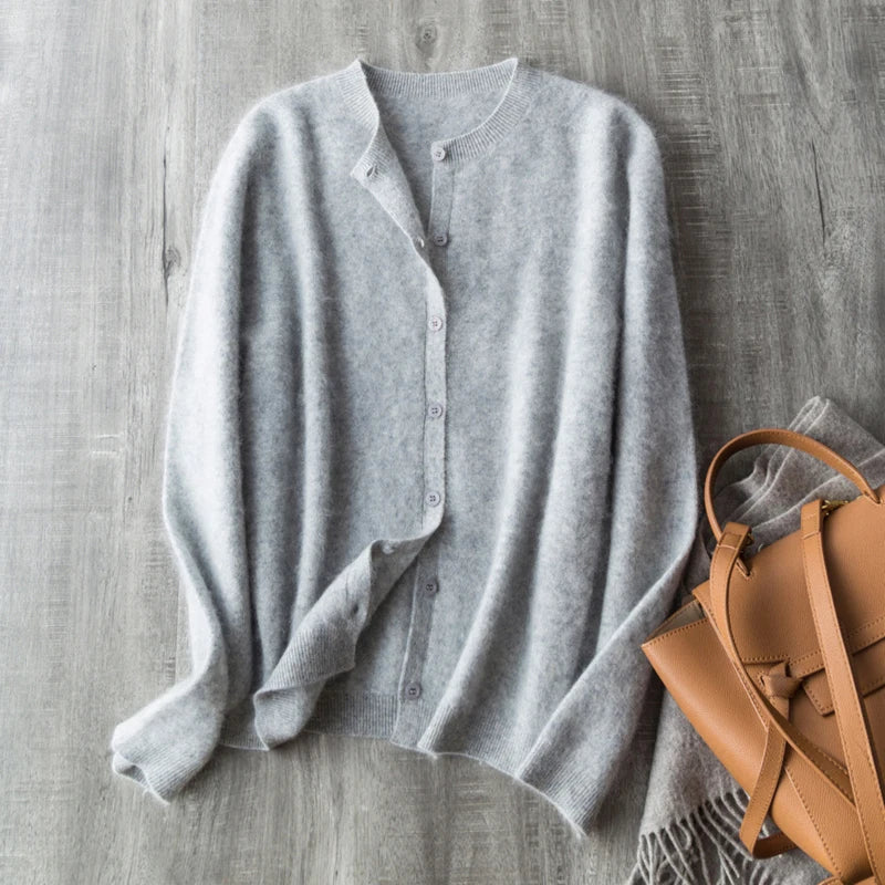Women's Crew Neck Button Front Cardigan Casual Knit Layer