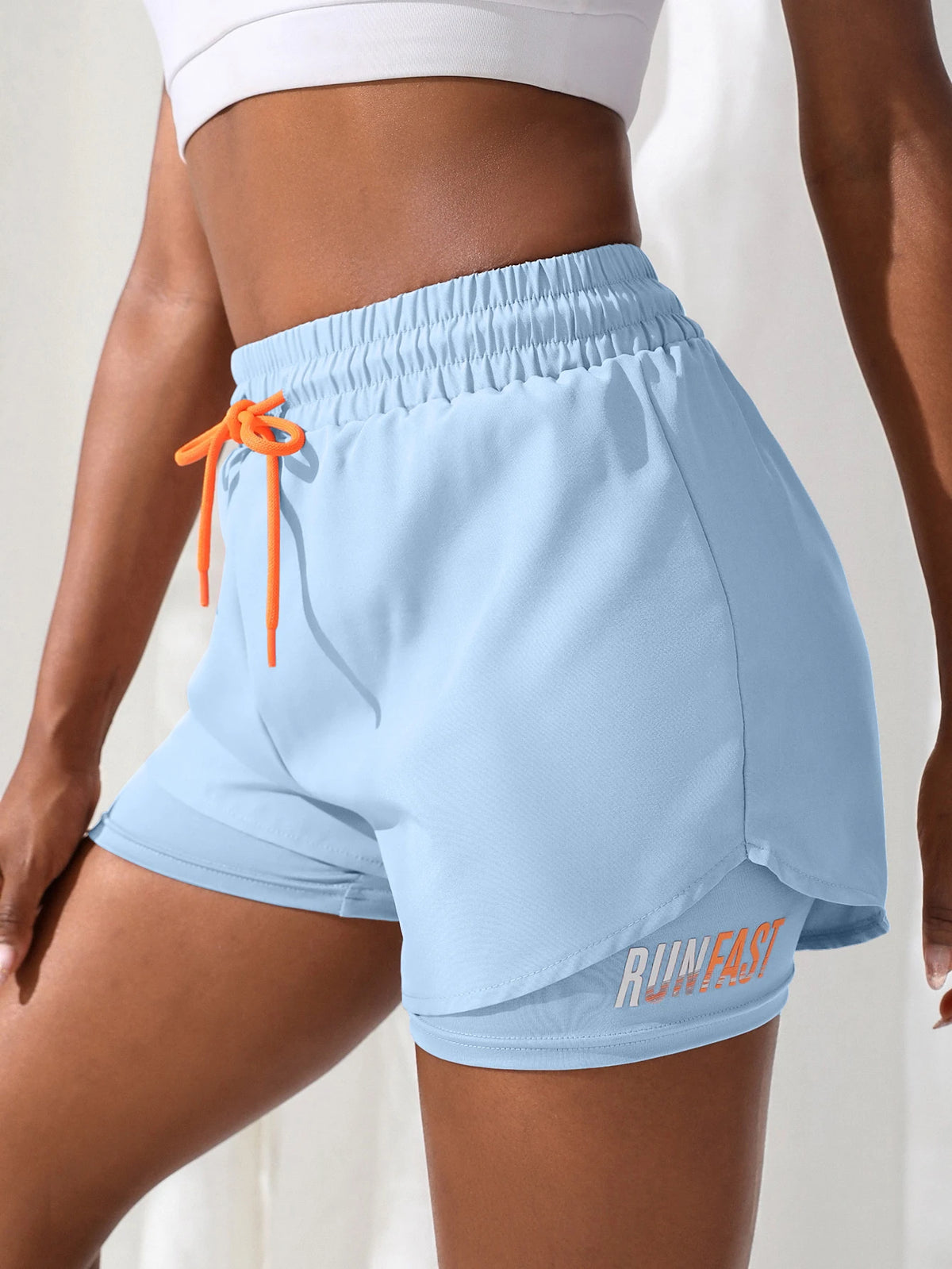 Women's Drawstring Double-Layer Running Shorts