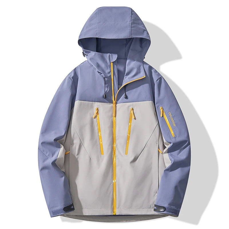 Hooded Long Sleeve Full Zip Outdoor Hiking Jacket with Pockets