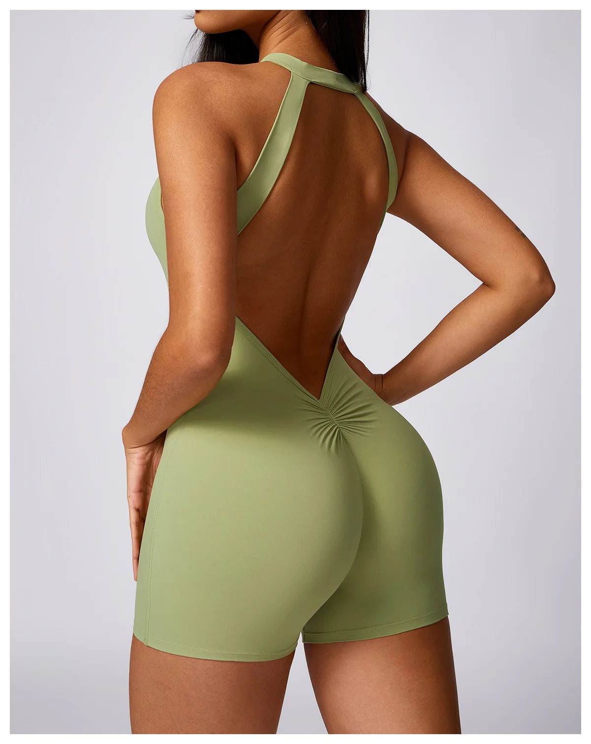 Women's High Neck Nylon Blend Romper with an Open Back