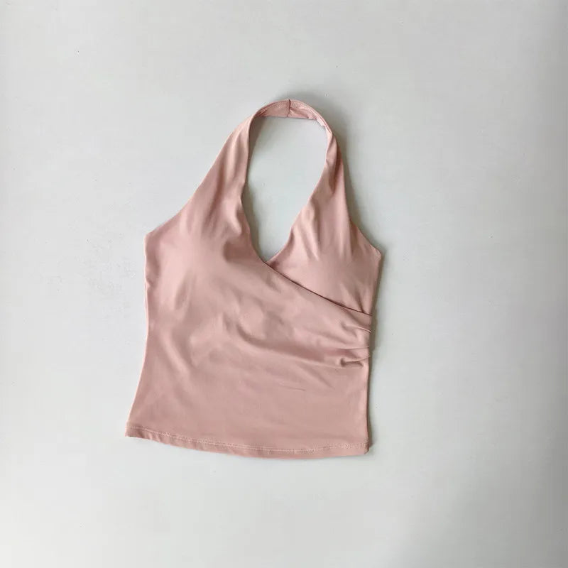 Women's Ruched Halter Neck Cropped Tank Top