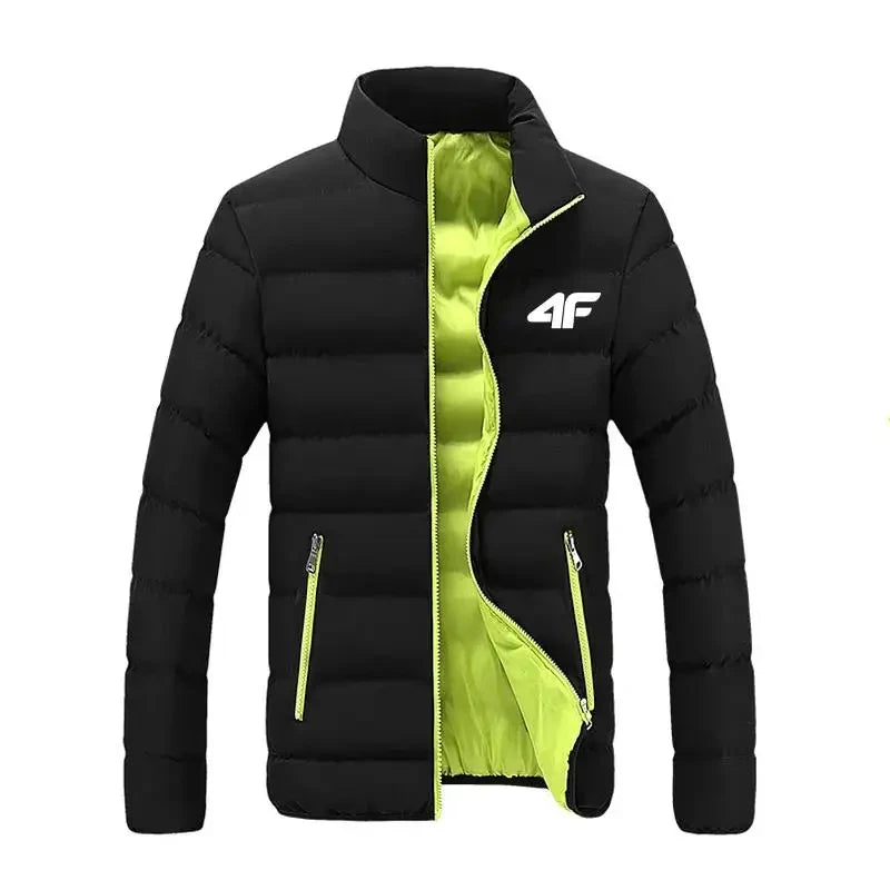 Men's Quilted Stand Collar Zip Front Jacket