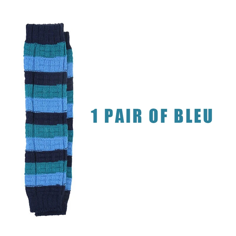 Striped Knit Calf Leg Warmers with Stirrup Foot Shape