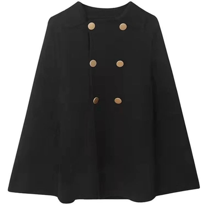 Double Breasted Button Front Cape for Layering over Outfits