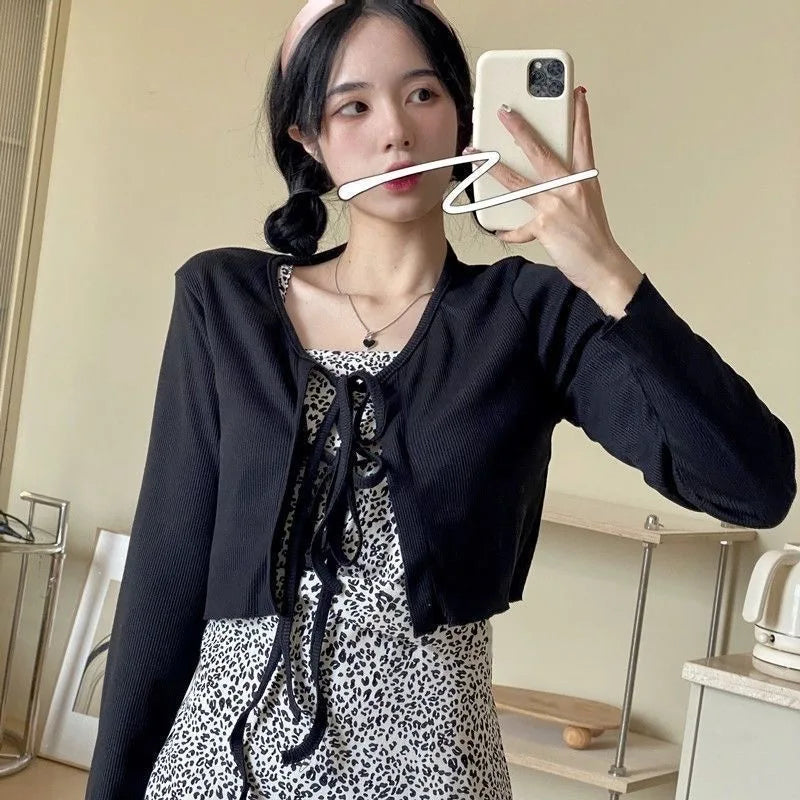 Women's Tie Front Flare Cuff Cardigan Casual Knit Layer