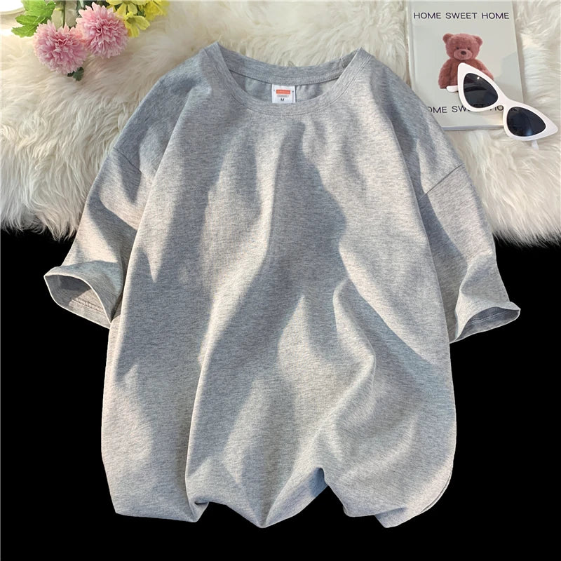 Solid Crew Neck Short Sleeve Loose Casual T Shirt