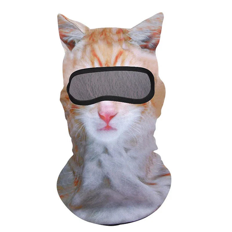Cat Print Balaclava Hood with Decorative Ear Details