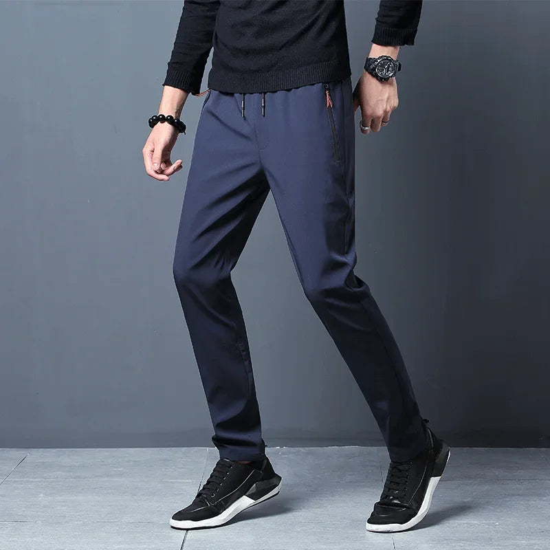 Men's Lightweight Straight-Leg Pants with Elastic Waist for Everyday Wear