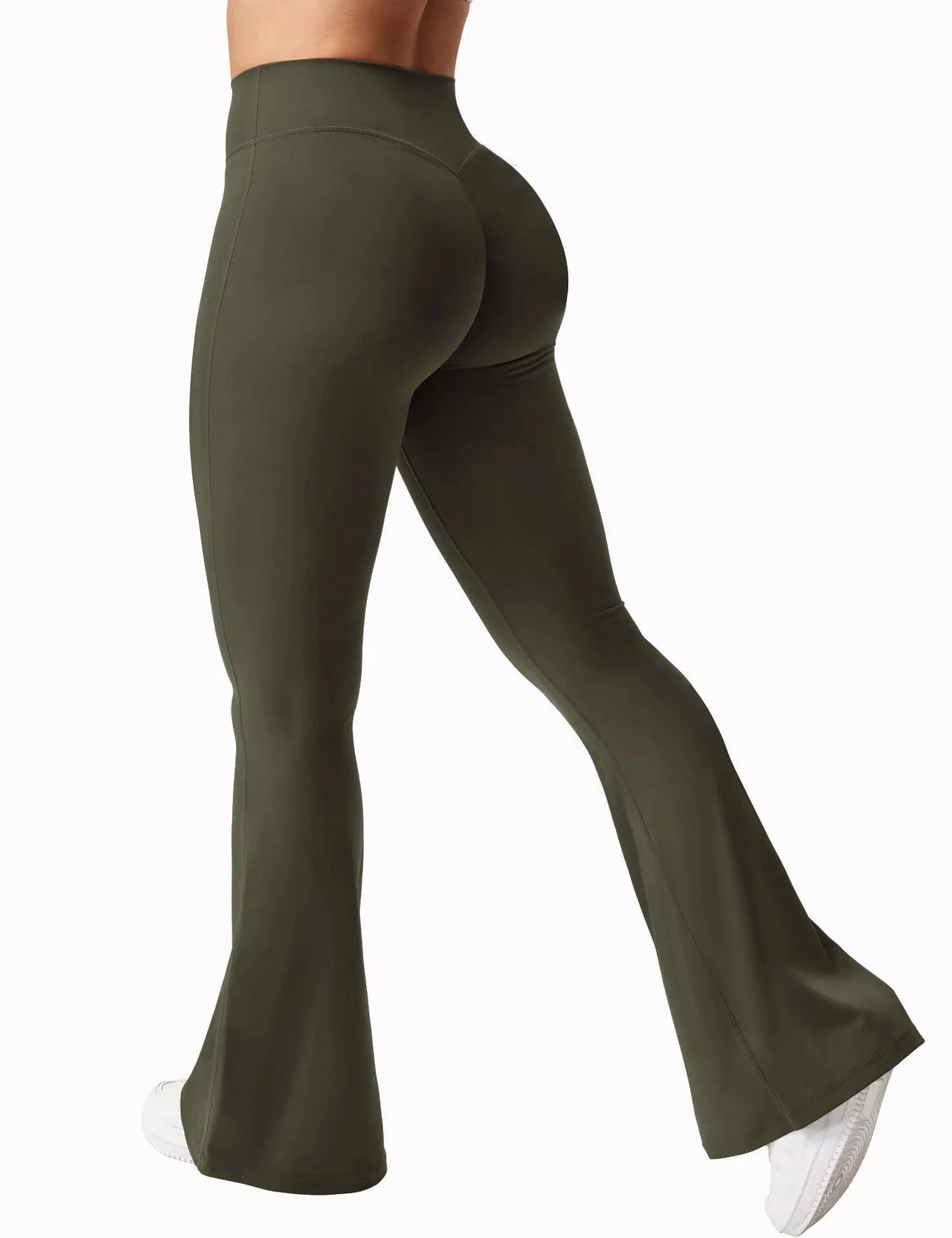 Women's High Waist Nylon Blend Flared Workout Pants with Mesh Insets