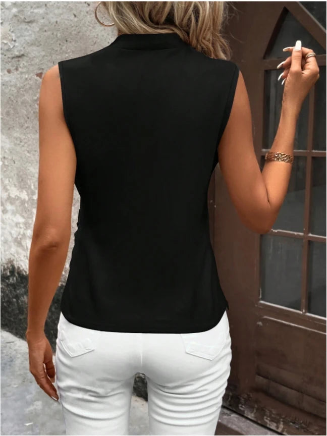 Women's Solid Polyester Wrap Blouse with Side Ruching and an Asymmetric Hem
