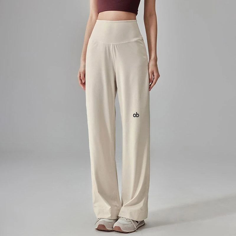 Women's Crossover Waist Nylon Blend Wide Leg Pants with Side Pockets