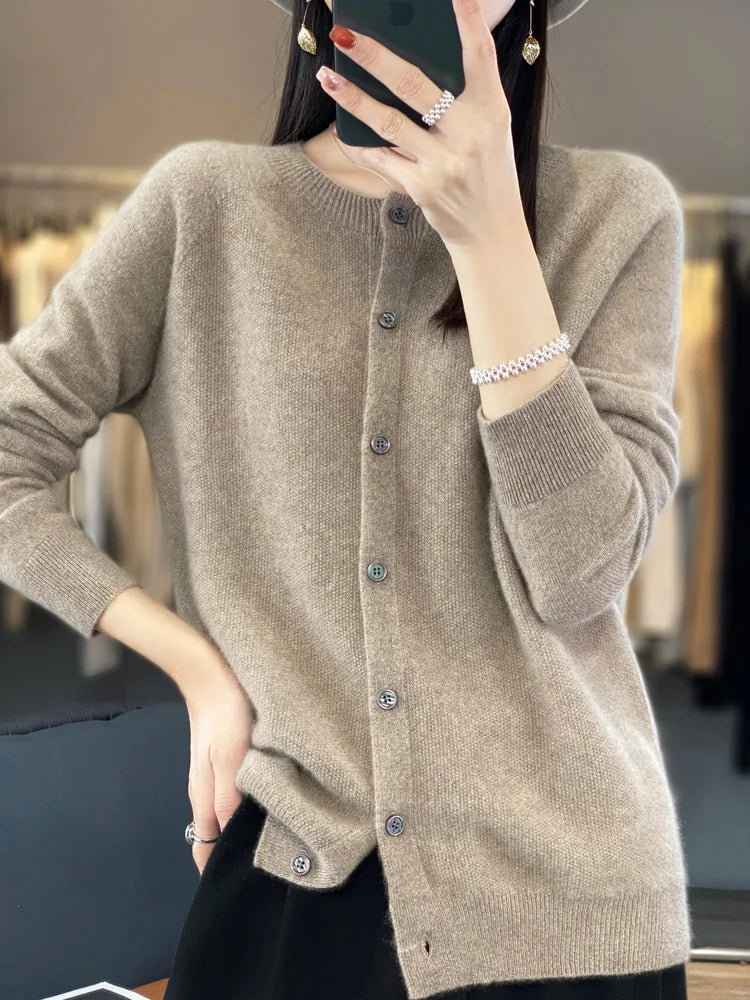 Women's Crew Neck Button Front Cardigan Casual Knit Layer