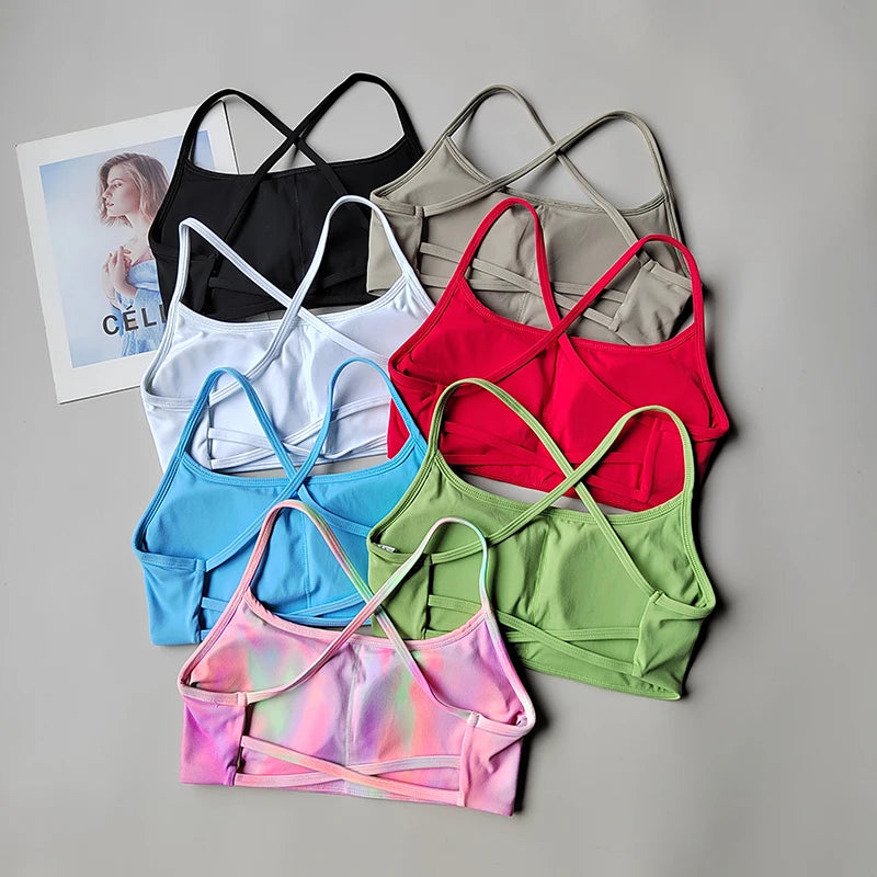 Women's Cross Back Sports Bra with Printed Colour Options