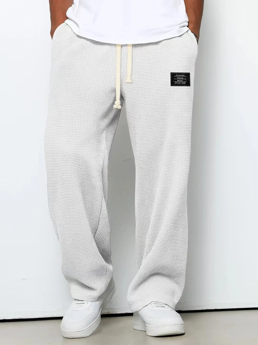 Men's Loose Waffle-Knit Drawstring Straight-Leg Sweatpants