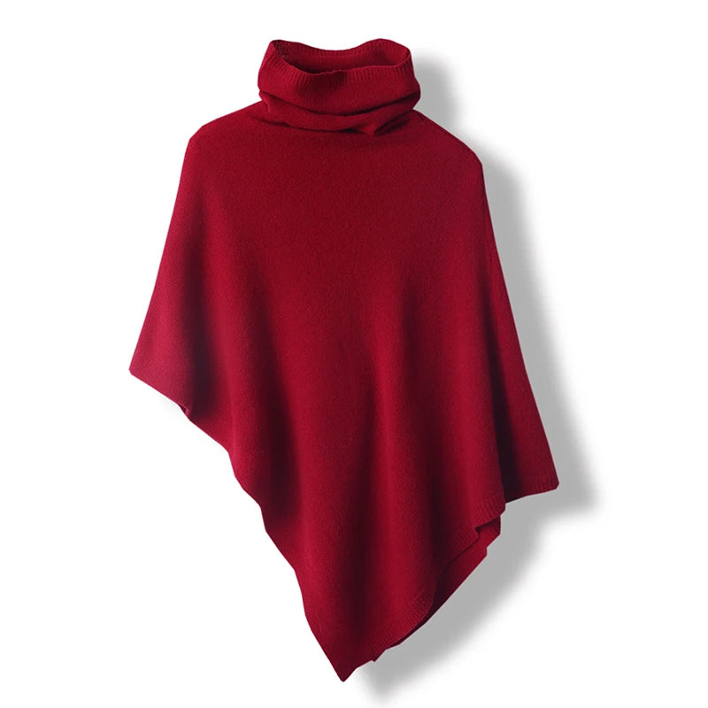 Turtleneck Ribbed Poncho for Layering over Tops and Dresses
