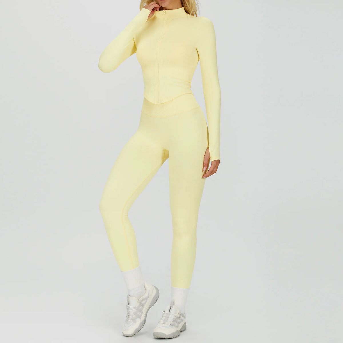 Women's Cropped Layer Bra And Leggings Yoga Set