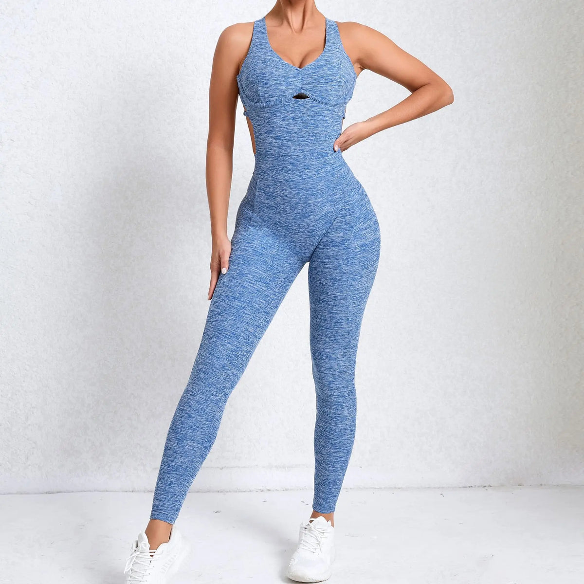 Women's Cross Back Nylon Blend Workout Jumpsuit with Front Keyhole
