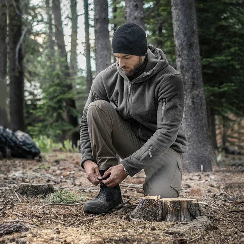 Winter Hunting Fleece Jacket Men Warm Polar Outdoor Hoodie Jacket Multi-Pocket Casual Full Zip Sport Hiking Coat