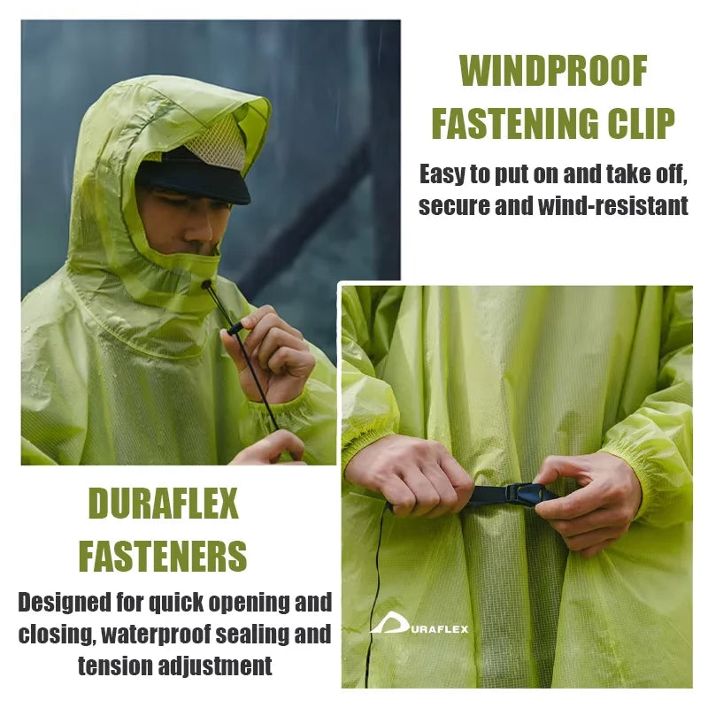 Hooded Outdoor Rain Poncho with Extended Hem and Sleeves