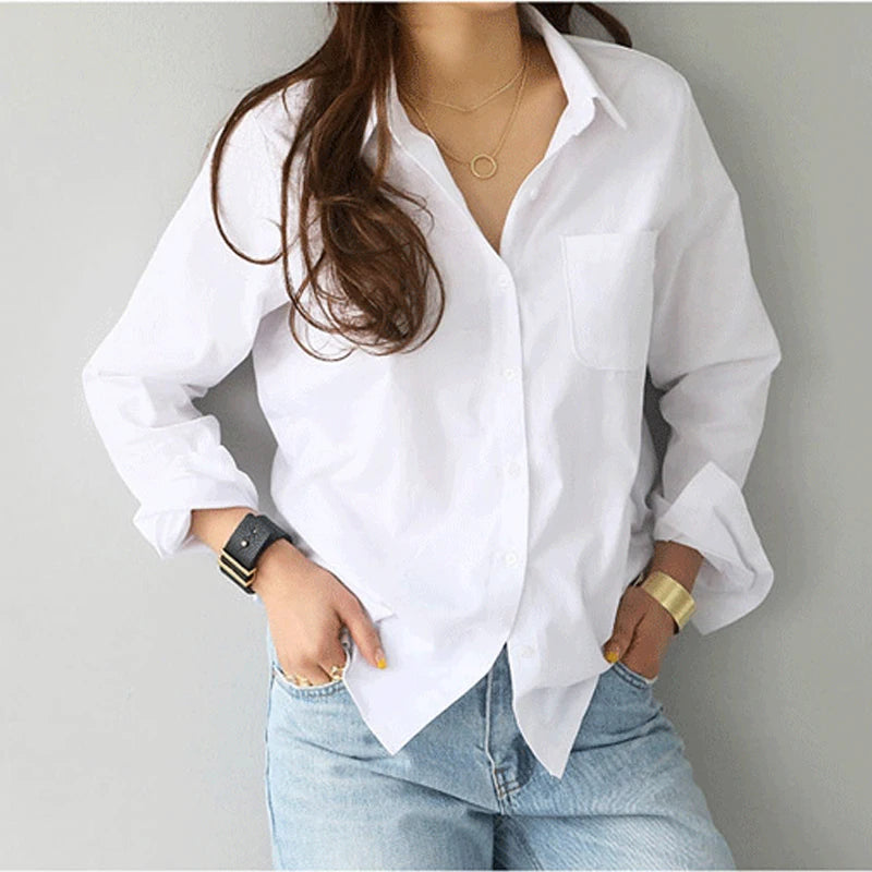 Women's Loose Collared Long Sleeve Shirt