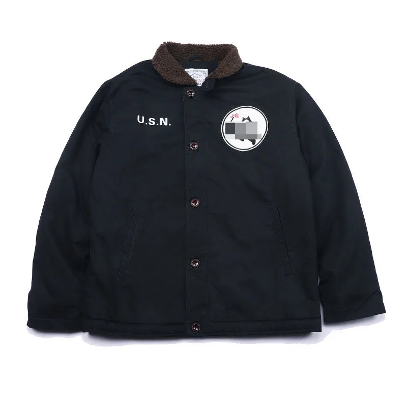 Drop Shipping N1 Thick Winter Mens Sherpa Fleece Deck Jacket with Embroidered Patch