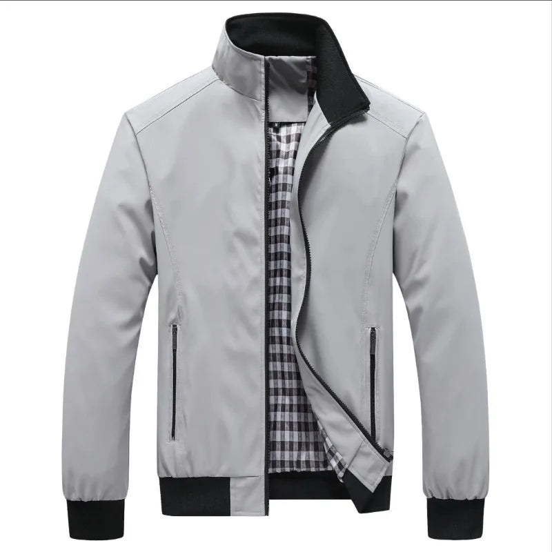 Men's Zip-Front Stand-Collar Jacket with Checked Lining