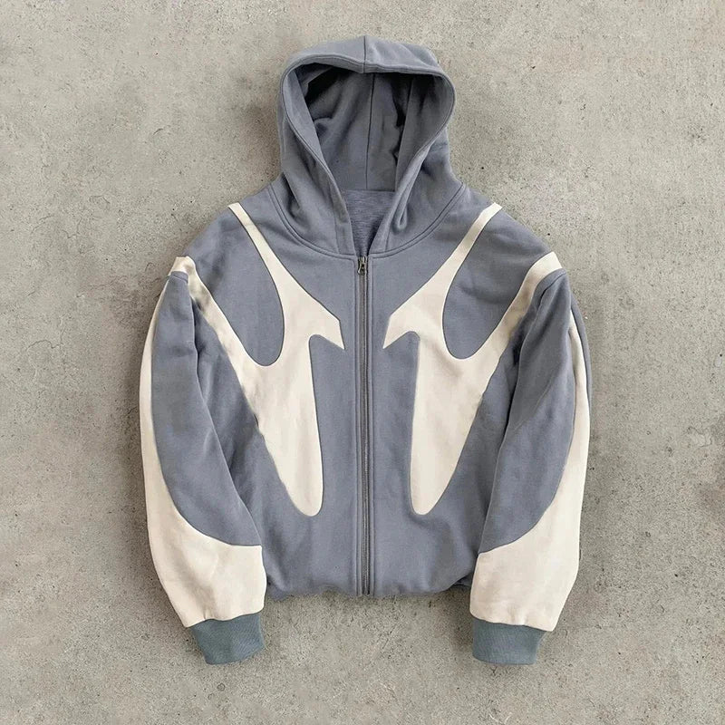 Color Block Long Sleeve Full Zip Casual Hoodie