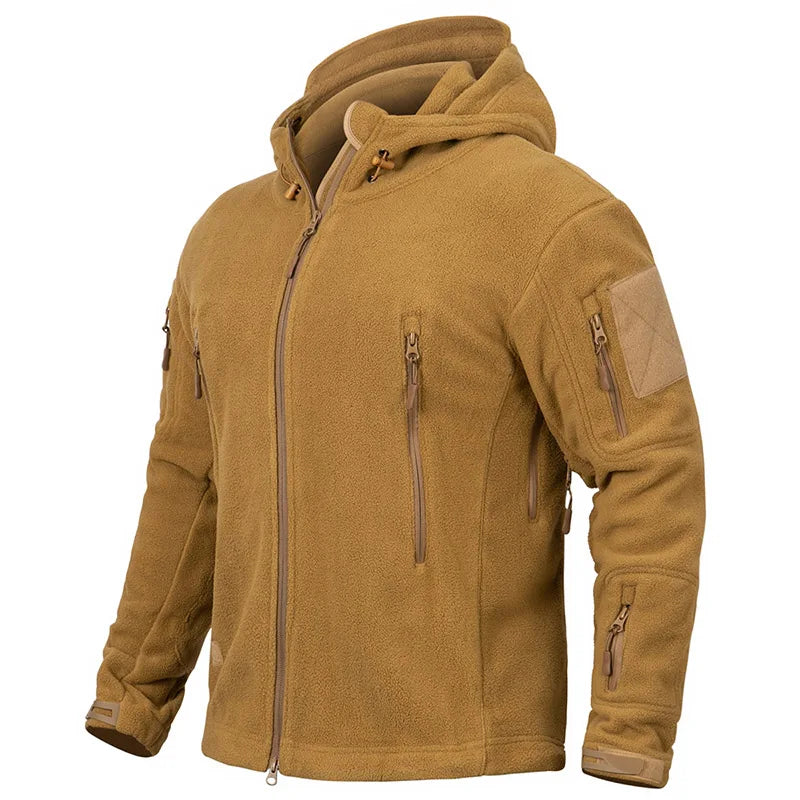 Winter Tactical Fleece Hoodie Jacket Men Warm Outdoor Sport Hooded Coat Multi-Pocket Casual Full Zip Hiking Jacket